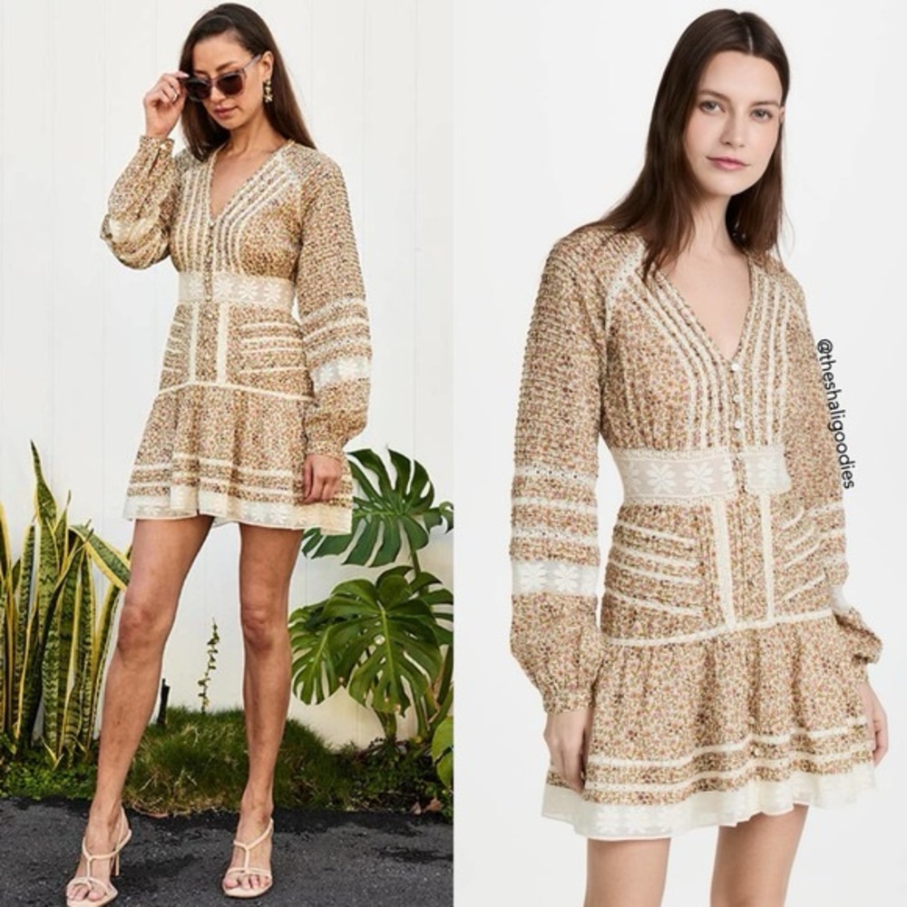 Veronica Beard Brown Addilyn White Long Sleeve Mini dress - Picture 2 of 12